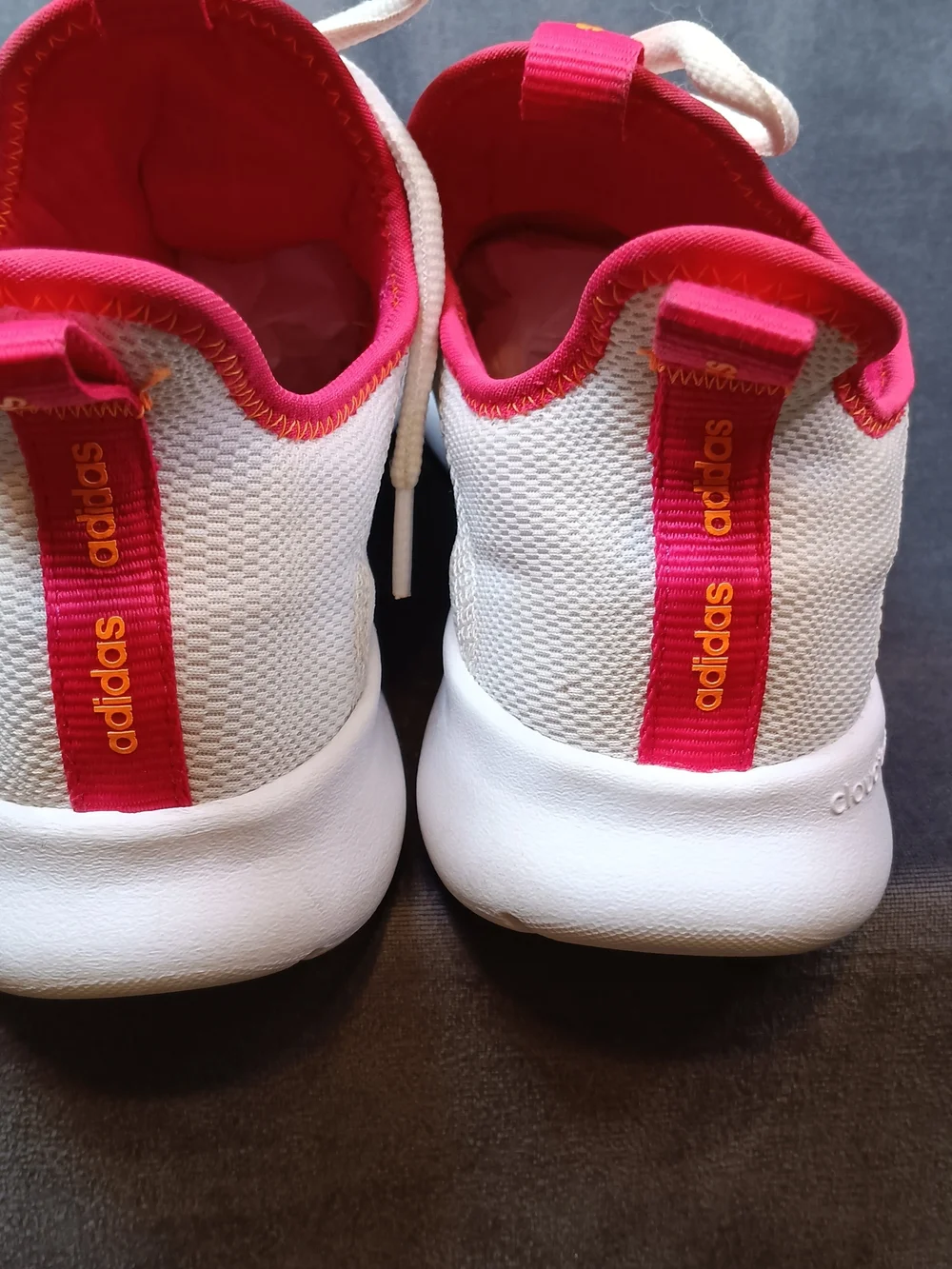 Adidas White Cloudfoam Sneakers with Pink Trim and Floral Stripes